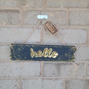 Hello Wooden Gold and black Wall Decor Handmade Farm Sign